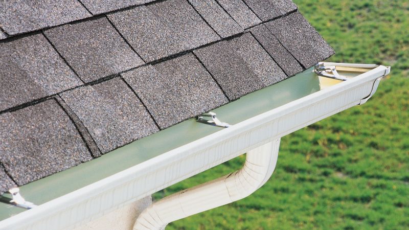Guttering from a property connected to a tile roof. 
